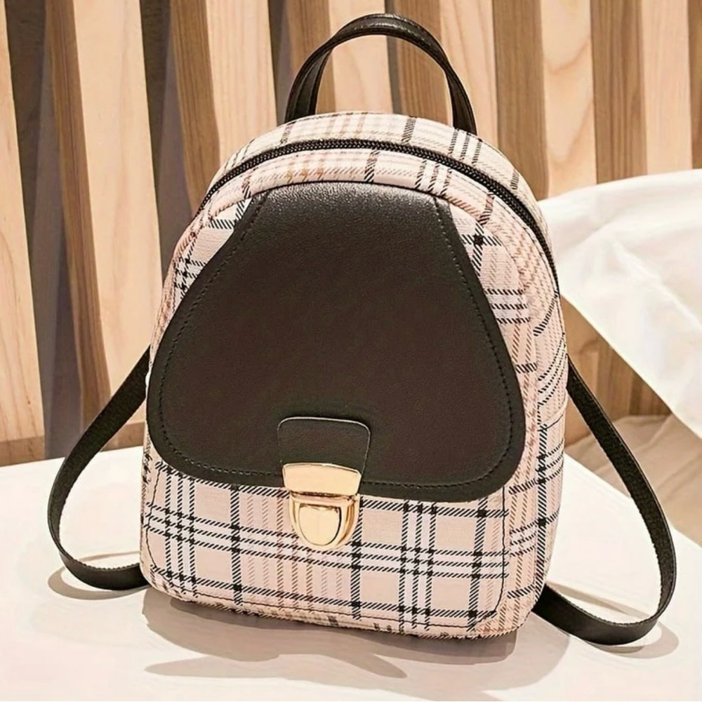Mini plaid backpack with magnetic flap